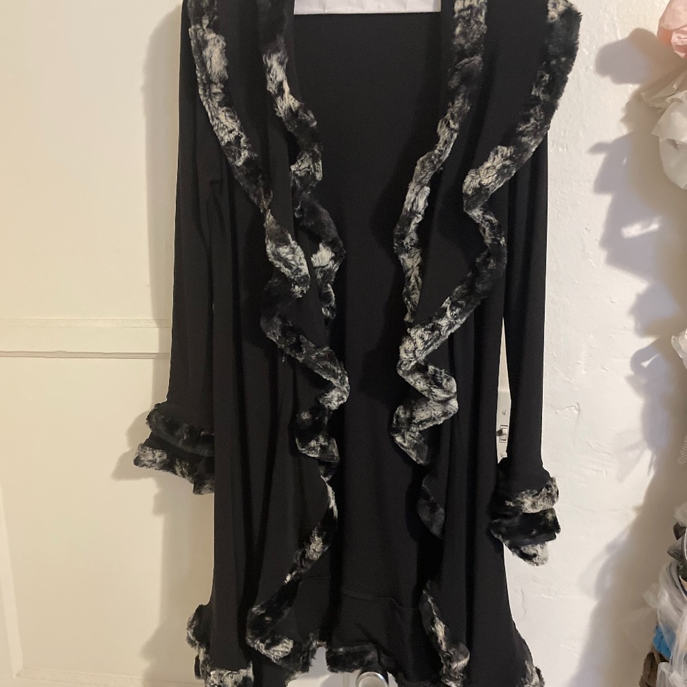 Joseph Ribkoff Mid-Length Jacket with Faux Fur